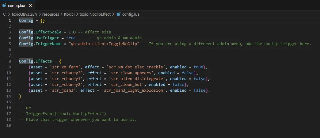 Toxic QBCore NoClip Effect Script